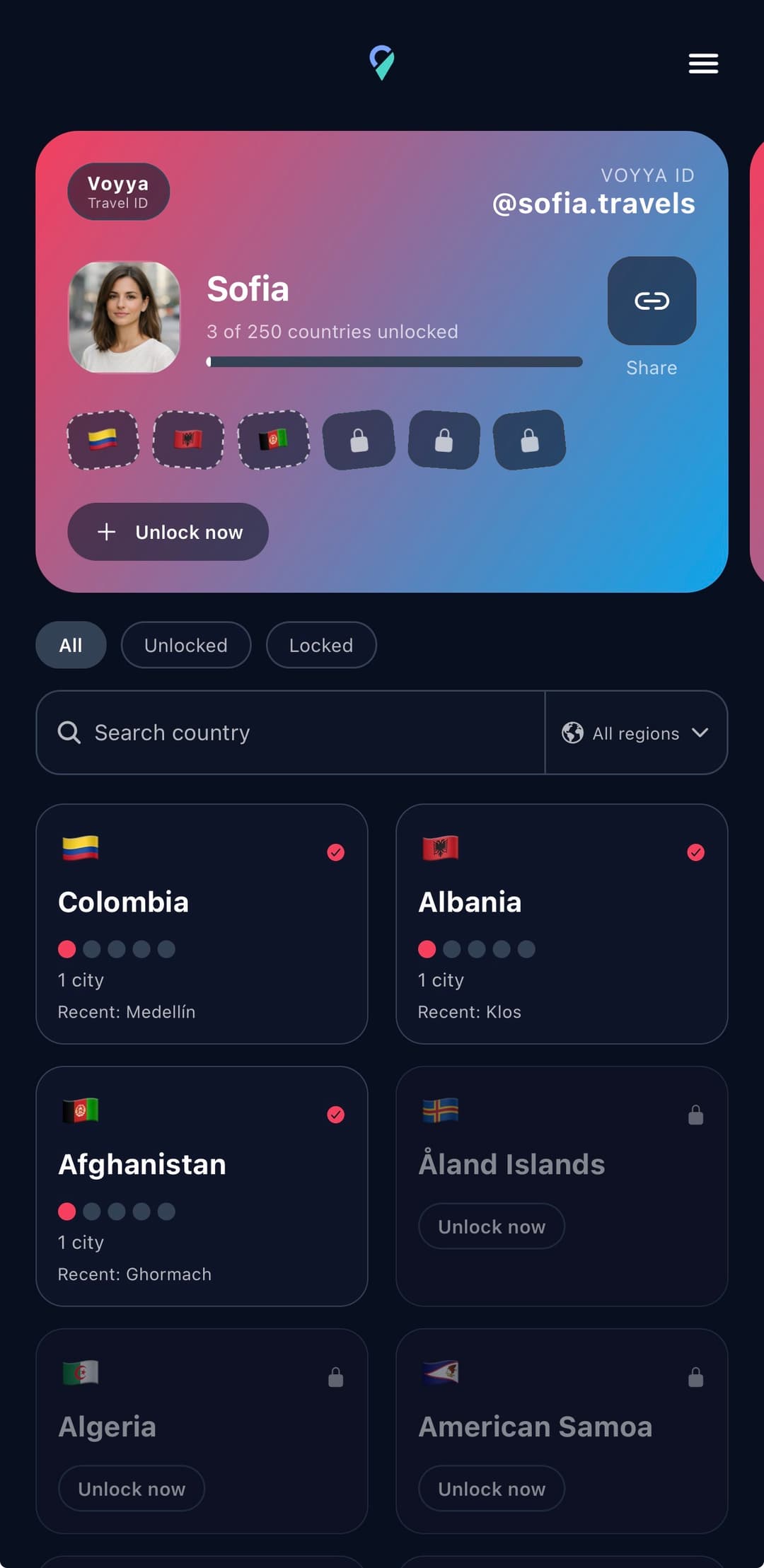 Voyya profile home screen